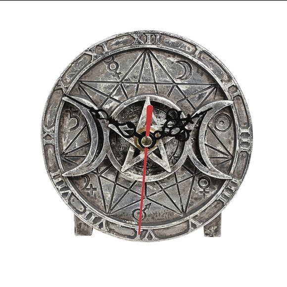 DISCONTINUED!!! Alchemy Gothic Wiccan Moon Pentagram Table Clock NWT - Picture 1 of 2